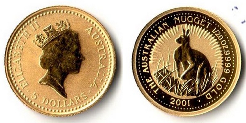 Australien  5 Dollar  2001 MM-Frankfurt Feingold: 1,55g Kangaroo  