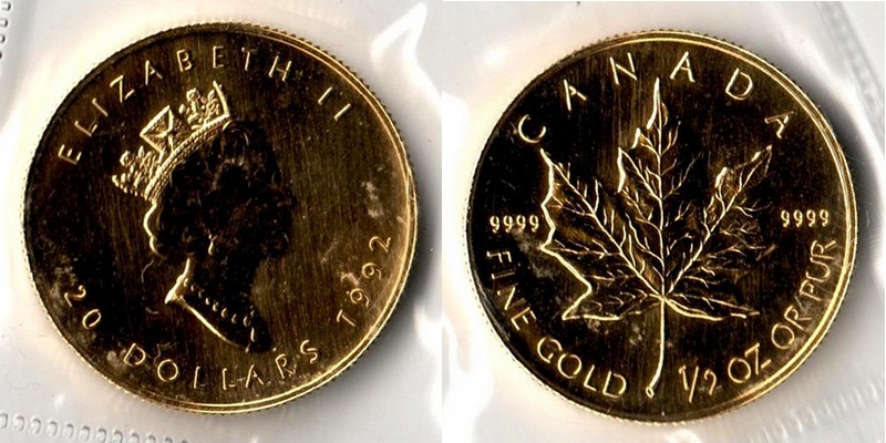 Kanada  20 Dollar  1992 MM-Frankfurt Feingold: 15,55g Maple Leaf  