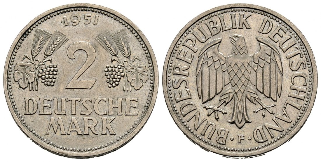 PEUS 1346 BRD  2 Deutsche Mark 1951 F Stuttgart Sehr schön +
