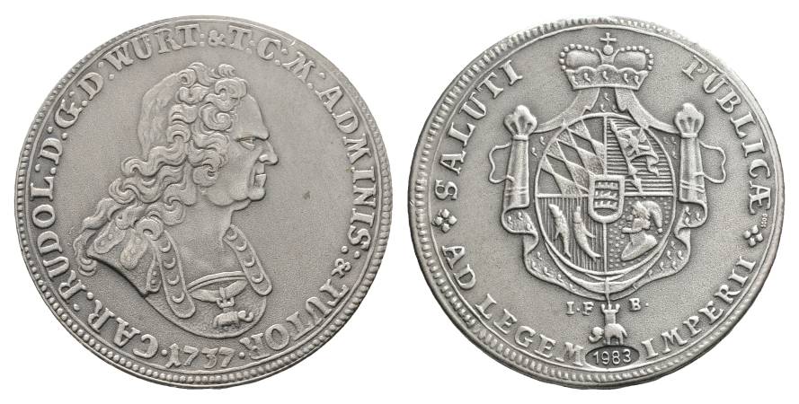  Württemberg Taler 1737 Nachprägung; 1000er Silber, 28,84 g, Ø 40 mm   