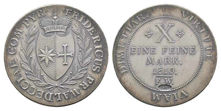  Waldeck Taler 1810 Nachprägung Silber, 27,82 g, Ø 40 mm   