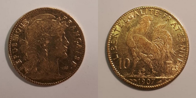 Frankreich  10 Francs  1907 MM-Frankfurt Feingold: 2,9g Marianne  