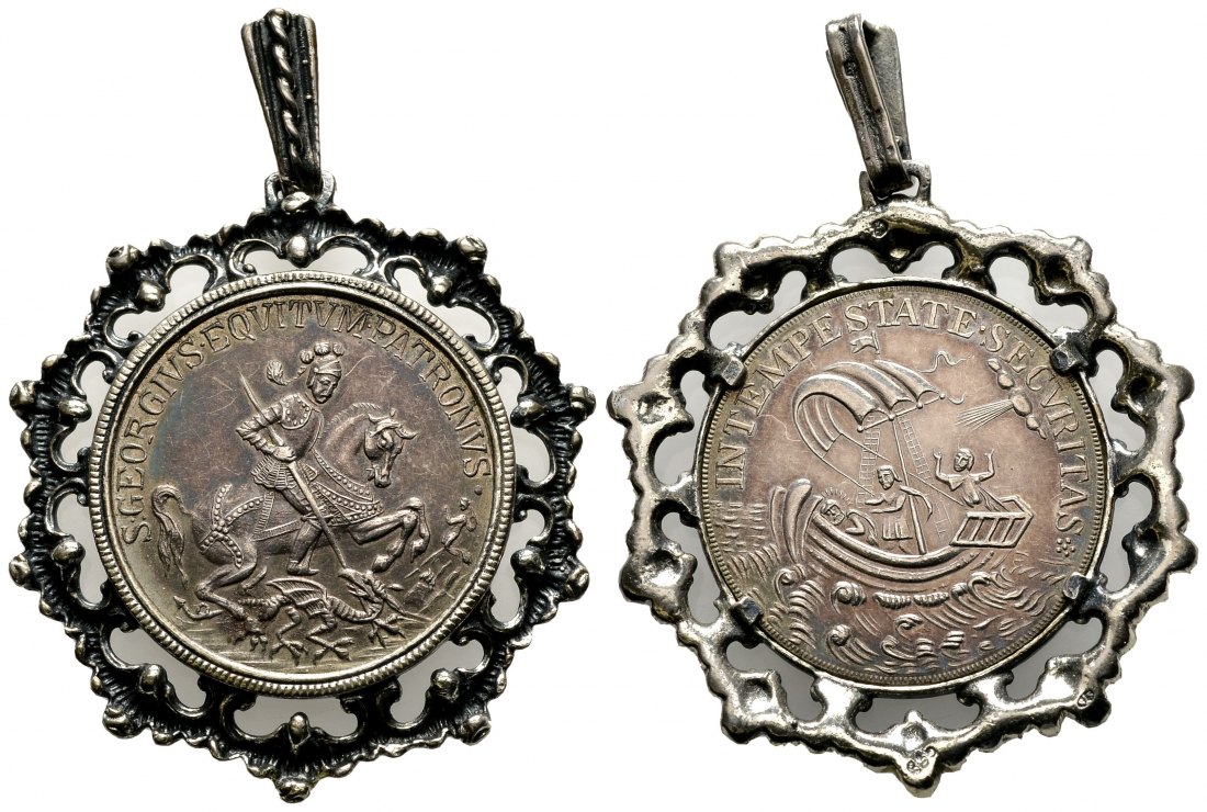 PEUS 1358 Ungarn, Kremnitz 30 mm / 18,75 g rau. St. George / Schiff St. Georgs Medaille SILBER o.J. In alter Fassung, sehr schön +