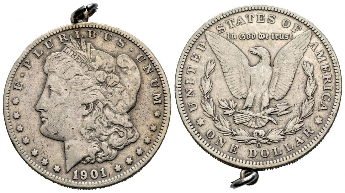 PEUS 1359 USA 24,06 g Feinsilber. Morgan Dollar SILBER 1901 O New Orlea Gehenkelt, Sehr schön