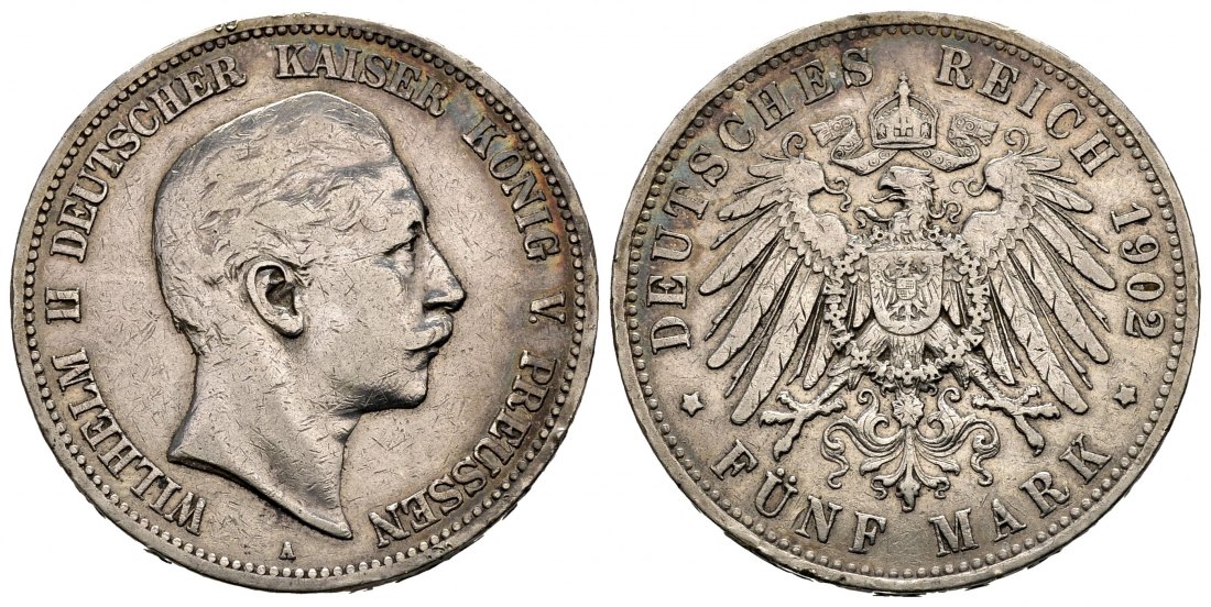 PEUS 1361 Kaiserreich - Preußen Wilhelm II. (1888 - 1918) 5 Mark 1902 A Patina, Sehr schön