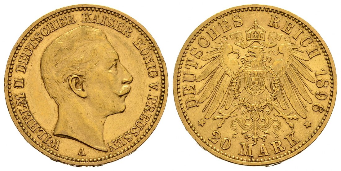 PEUS 1397 Preußen 7,16 g Feingold. Wilhelm II. (1888 - 1918) 20 Mark GOLD 1896 A Sehr schön