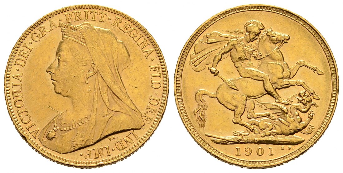 PEUS 1398 Grossbritannien / Australien 7,32 g Feingold. Victoria (1837 - 1901) mit Witwenschleier Sovereign GOLD 1901 P (Perth) Sehr schön