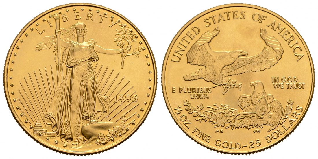 PEUS 1401 USA 15,55 g Feingold. 25 Dollars GOLD 1/2 Unze 1996 Stempelglanz