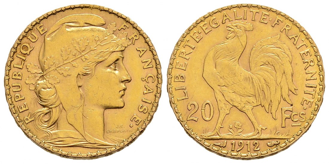 PEUS 1402 Frankreich 5,81 g Feingold. Marianne 20 Francs GOLD 1912 Sehr schön