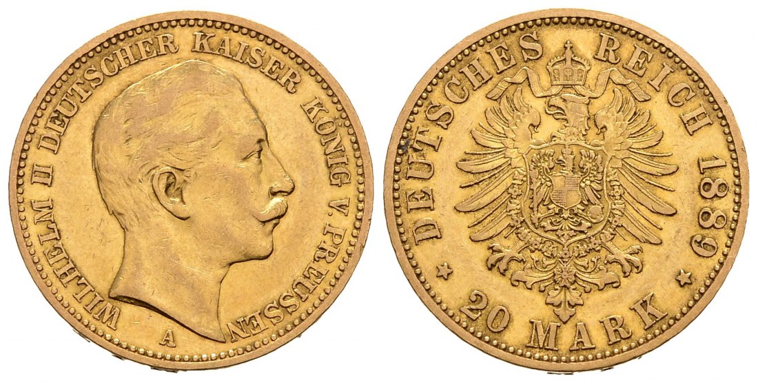 PEUS 1404 Preußen - Kaiserreich 7,16 g Feingold. Wilhelm II. (1888 - 1918) 20 Mark GOLD 1889 A Sehr schön +