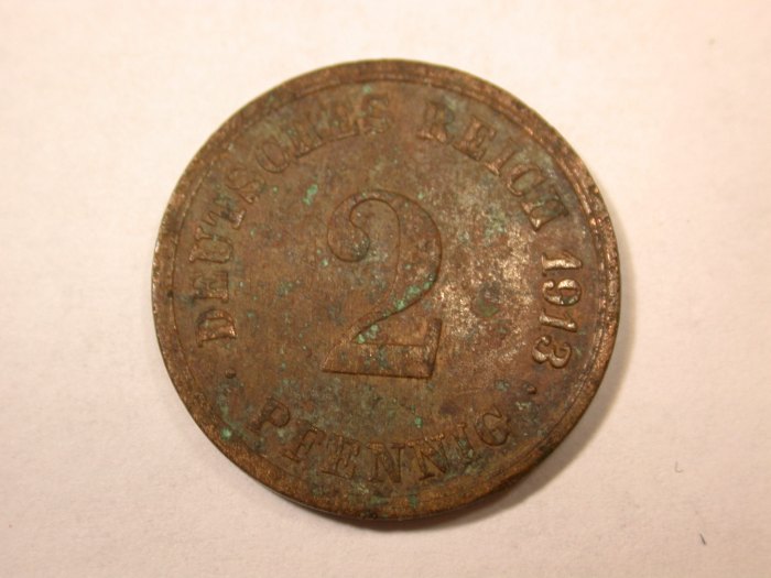 C08 KR 2 Pfennig 1913 F in ss, Korrosionsspuren Orginalbilder