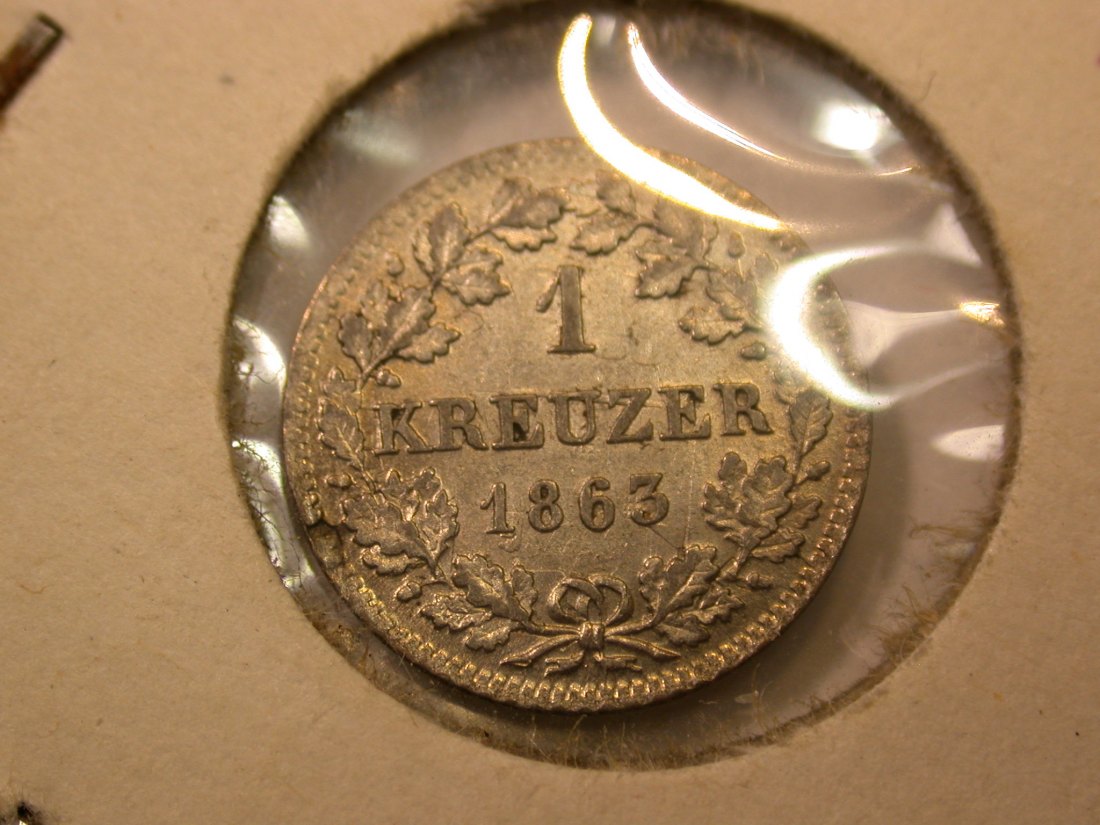 C08 Bayern 1 Kreuzer 1863 in vz-st Orginalbilder