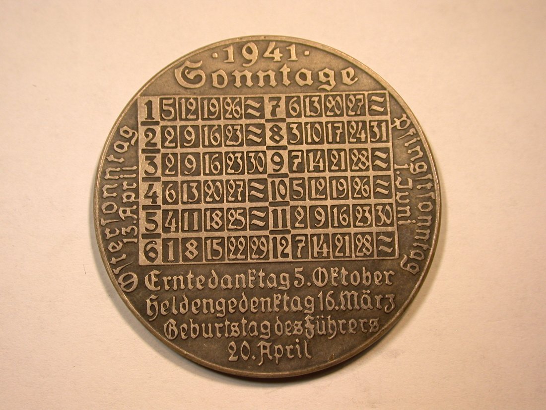  C09 Kalender Medaille Josef Prinz Münzamt Wien Silber 1941  40mm 20,3 Gramm  Selten   Orginalbilder   