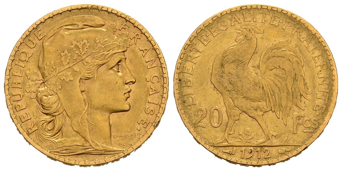 PEUS 1420 Frankreich 5,81 g Feingold. Marianne 20 Francs GOLD 1912 Sehr schön