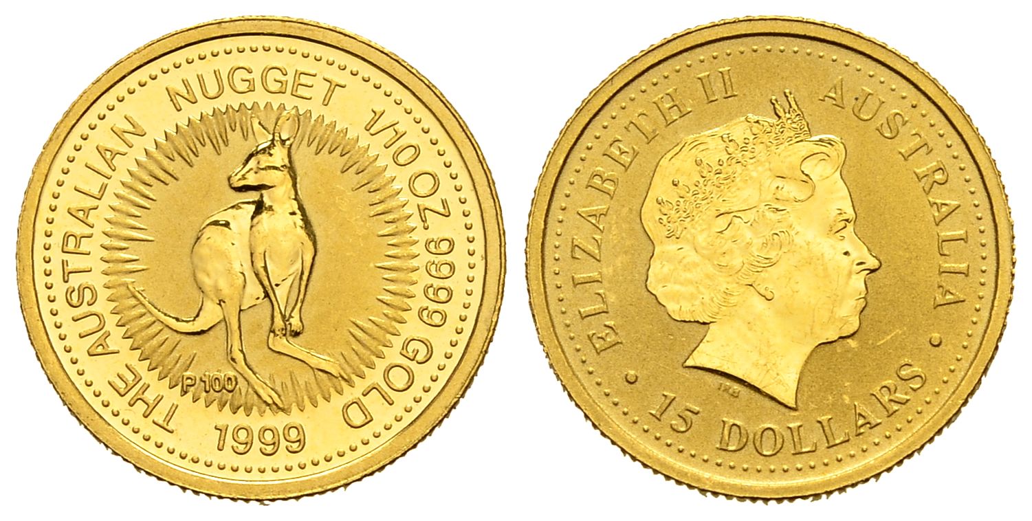 PEUS 1428 Australien 3,11 g Feingold. Sondermünze 100 Jahre Perth Mint. Känguru 15 Dollars GOLD 1/10 Unze 1999 P100 Uncirculated