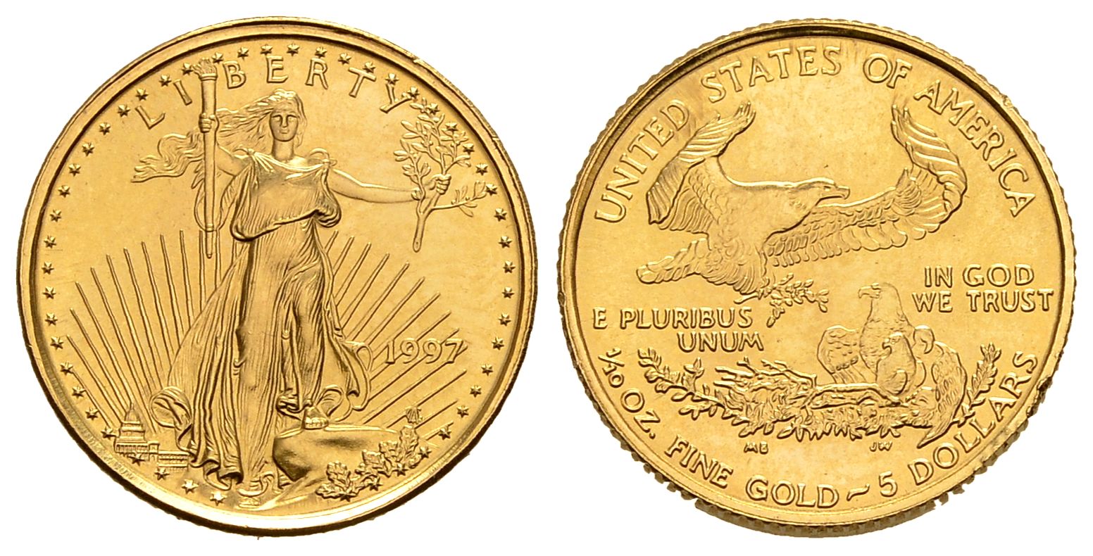 PEUS 1430 USA 3,11 g Feingold 5 Dollars GOLD 1/10 Unze 1997 Stempelglanz
