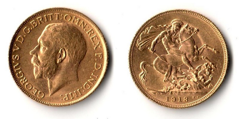 Grossbritannien  Sovereign  1913 MM-Frankfurt Feingold: 7,32g Georg V. 1910-1936  