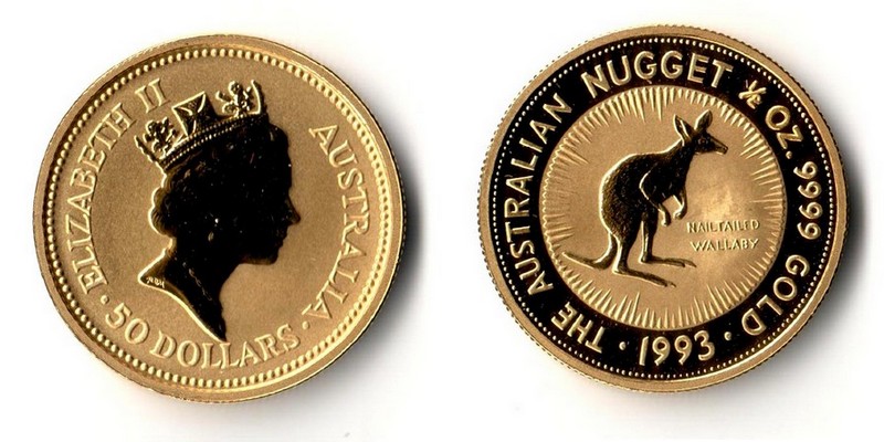 Australien  50 Dollar  1993 MM-Frankfurt Feingold: 15,55g Nail-tailed Wallaby  