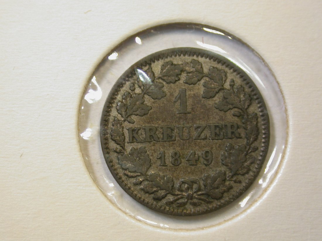 C10 Bayern 1 Kreuzer 1849 in vz+/vz-st Orginalbilder