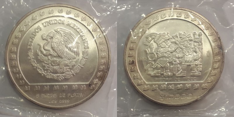  Mexiko  10000 Pesos   1992   Pieora De Tizoc    FM-Frankfurt   Feinsilber: 155,5g   