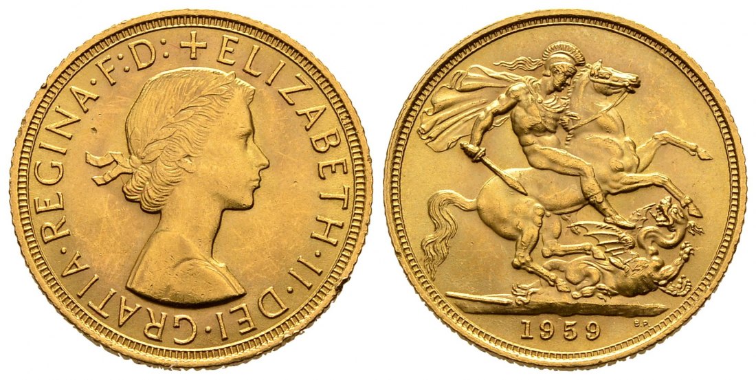 PEUS 1473 Grossbritannien 7,32 g Feingold. Elizabeth II. (1952 - heute) Sovereign GOLD 1959 Kl. Kratzer, Vorzüglich