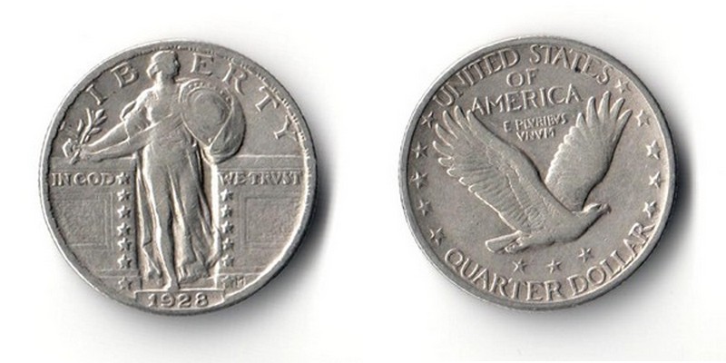  USA  Quarter Dollar 1928  Standing Liberty Quarter   FM-Frankfurt   Feinsilber: 5,63g   