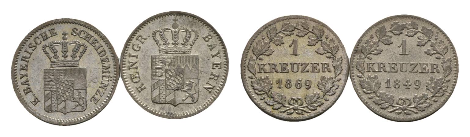  Altdeutschland, 2 Kleinmünzen 1869 / 1849   