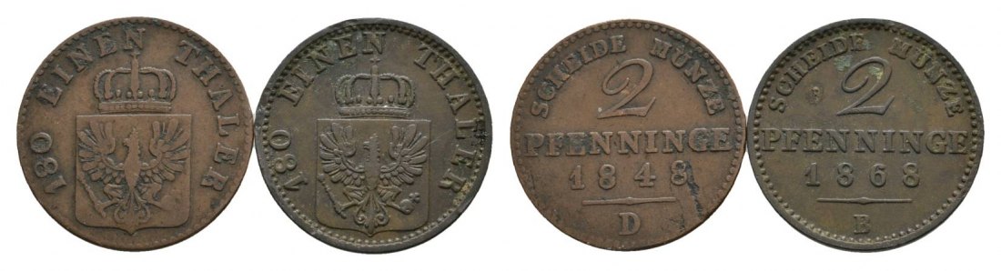  Altdeutschland 2 Kleinmünzen 1848 / 1868   