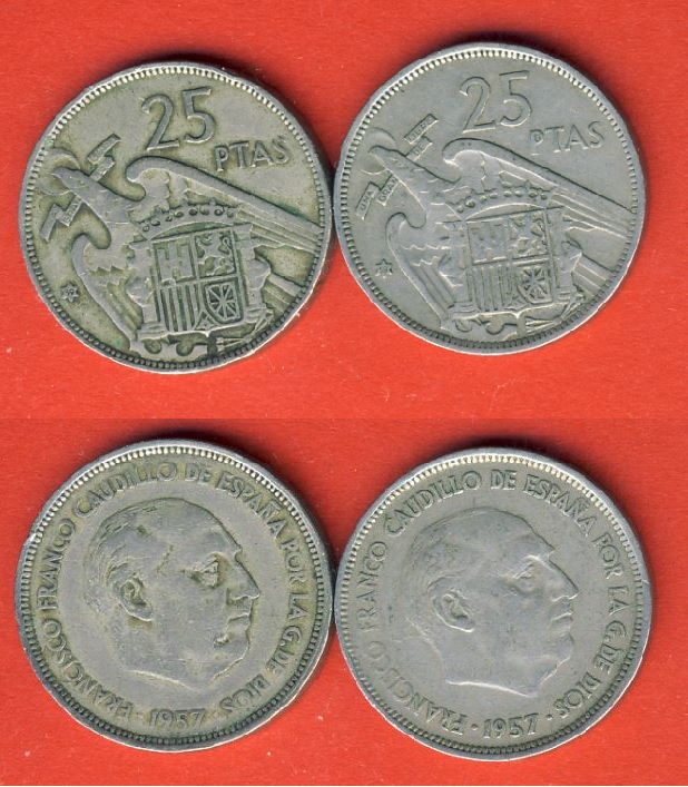  Spanien 2x 25 Pesetas 1957 (* 58) 1957 (*59)   