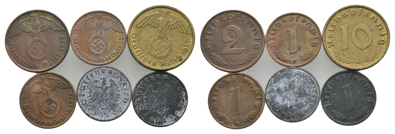  Deutsches Reich, 6 Kleinmünzen   