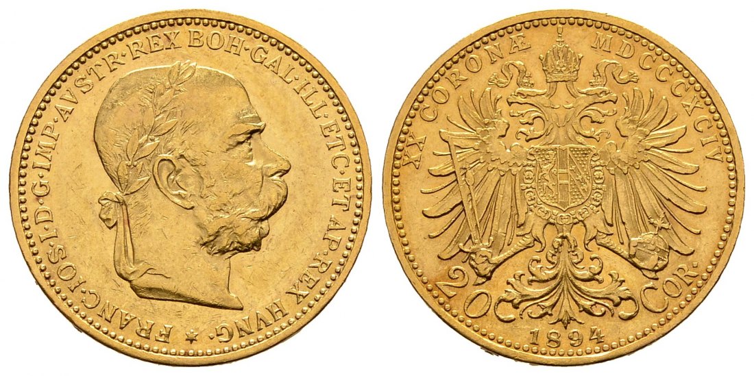 PEUS 1526 Österreich 6,10 g Feingold. Franz Joseph I. (1848 - 1916) 20 Kronen GOLD 1894 Sehr schön / fast Vorzüglich