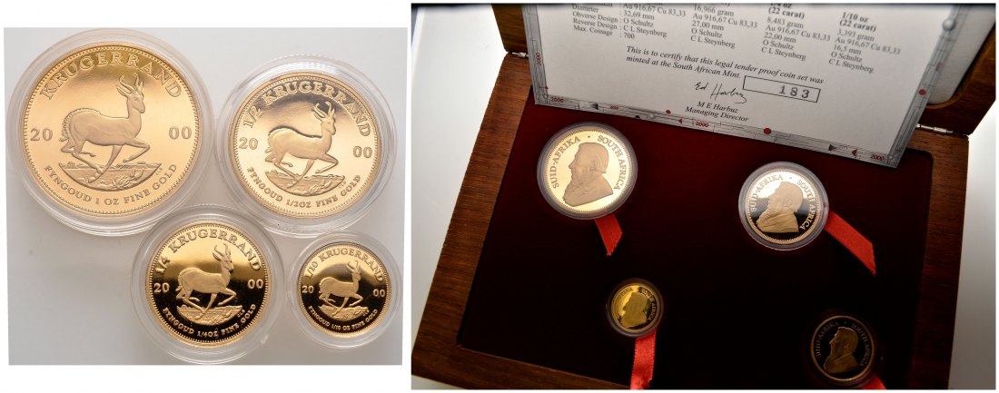 PEUS 1527 Südafrika Insg. 57,54 g Feingold. Incl. Holzbox + Zertifikat Prestige-Set (4 Münzen) GOLD 2000 Proof