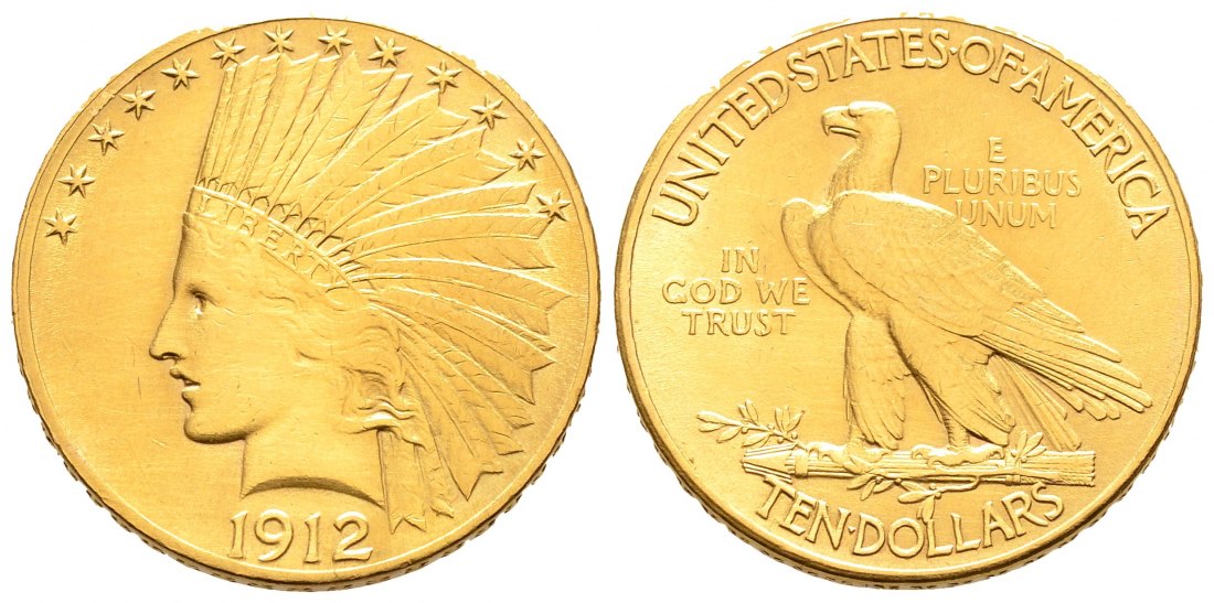 PEUS 1537 USA 15,05 Feingold. Indian Head 10 Dollars GOLD 1912 Sehr schön