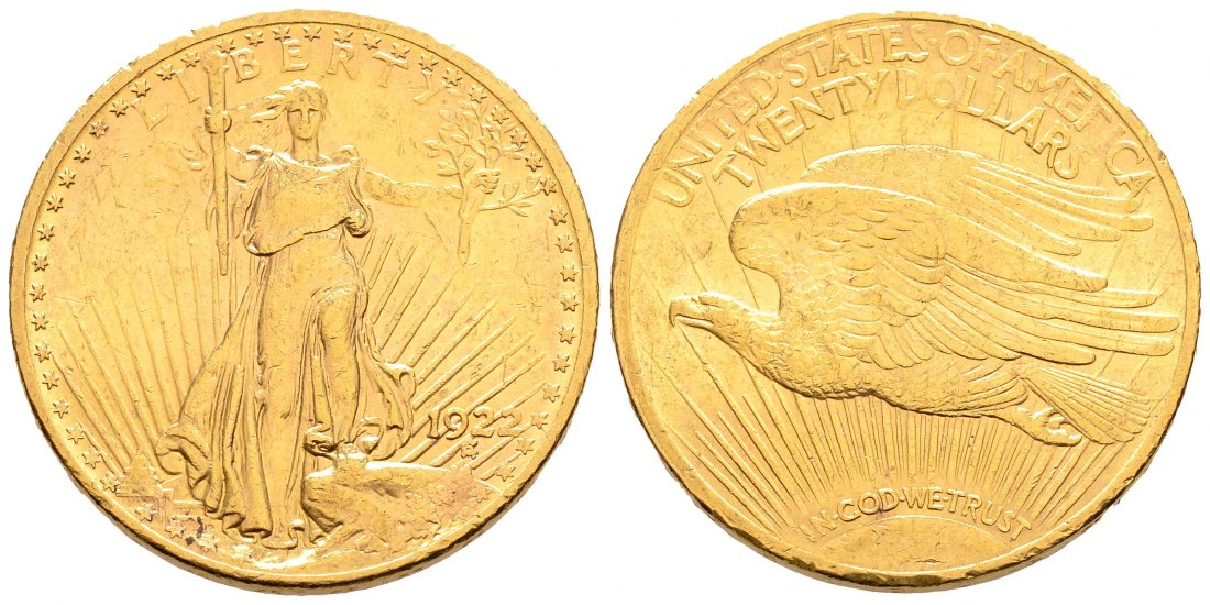 PEUS 1538 USA 30,1 g Feingold 20 Dollars GOLD 1922 Sehr schön