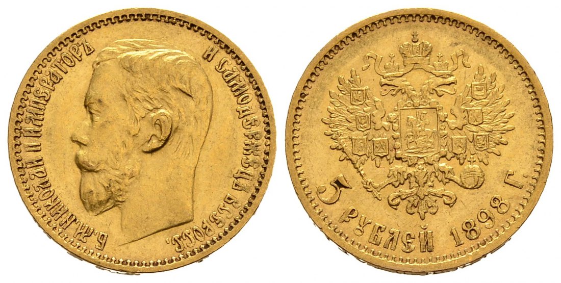 PEUS 1544 Russland 3,87 g Feingold. Zar Nikolaus II. (1894 - 1917) 5 Rubel GOLD 1898 AR Sehr schön