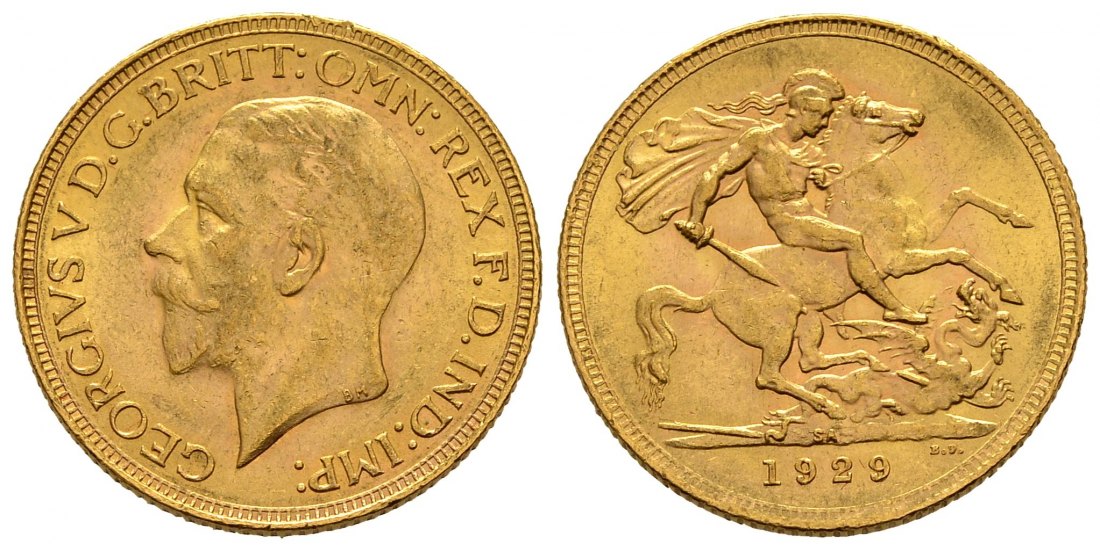 PEUS 1549 Großbritannien / Südafrika 7,32 g Feingold. Georg V. (1910 - 1936) Sovereign GOLD 1929 SA Pretoria Vorzüglich