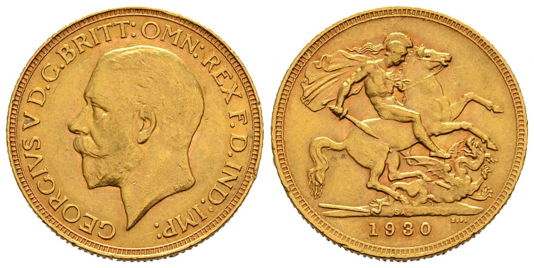 PEUS 1550 Großbritannien / Südafrika 7,32 g Feingold. Georg V. (1910 - 1936) Sovereign GOLD 1930 SA Pretoria Sehr schön / Vorzüglich