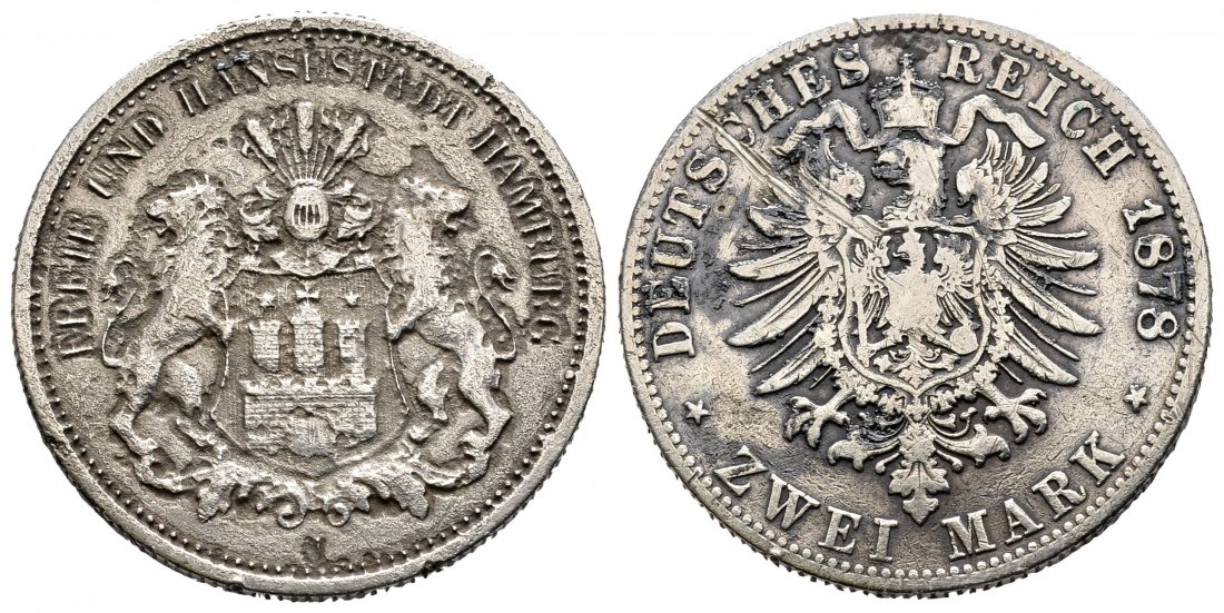 PEUS 1555 Kaiserreich Hamburg  2 Mark 1878 J Schön
