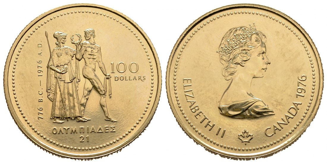 PEUS 1556 Kanada 7,78 g Feingold. Olympiade Montreal 100 Dollars GOLD 1976 Vorzüglich
