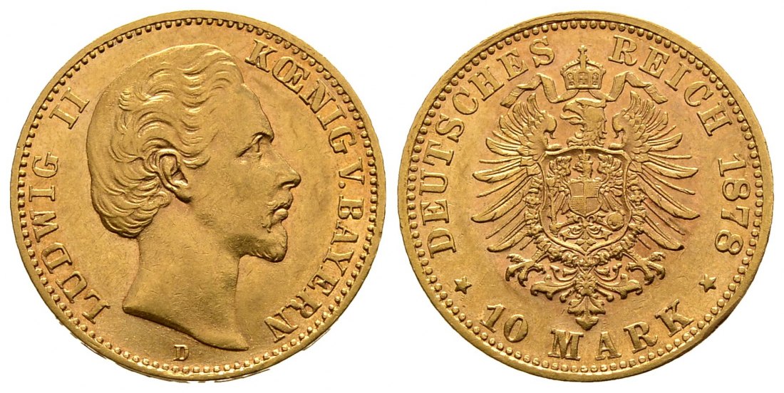 PEUS 1561 Bayern - Kaiserreich 3,58 g Feingold. Ludwig II. (1864 -1886) 10 Mark GOLD 1878 D München Sehr schön / Vorzüglich