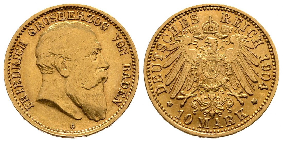 PEUS 1562 Baden - Kaiserreich 3,58 g Feingold. Friedrich I. (1852 - 1907) 10 Mark GOLD 1904 G Sehr schön / Vorzüglich