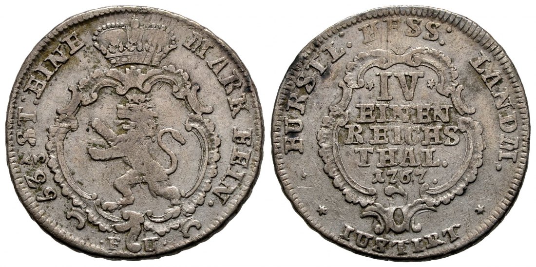 PEUS 1565 Hessen-Kassel Friedrich II. (1760-1785) 1/4 Reichstaler 1767 FU Fast Sehr schön