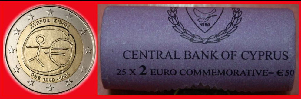 * 1999-2009 EMU  FINLAND: CYPRUS ★ 2 EURO 2009 UNC ROLL (25 PIECES) LOW START★ NO RESERVE!!!   