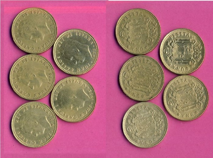  Spanien,5x 1 Peseta 1975 ( * 76,77,78,79,80.) kompl.   