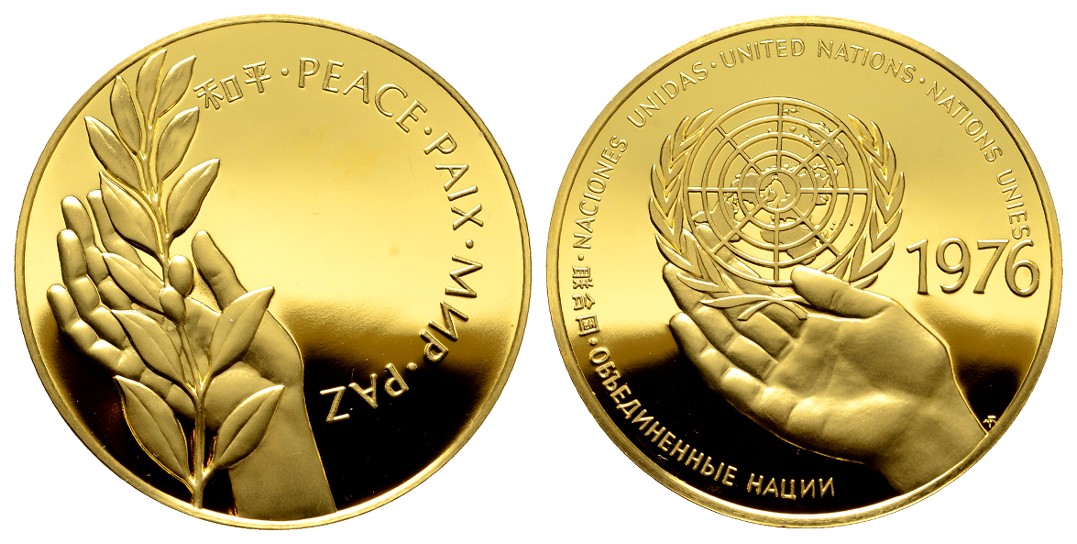  Linnartz Vereinte Nationen Goldmedaille 1976 United Nations PP Gewicht: 31,68g/750er   