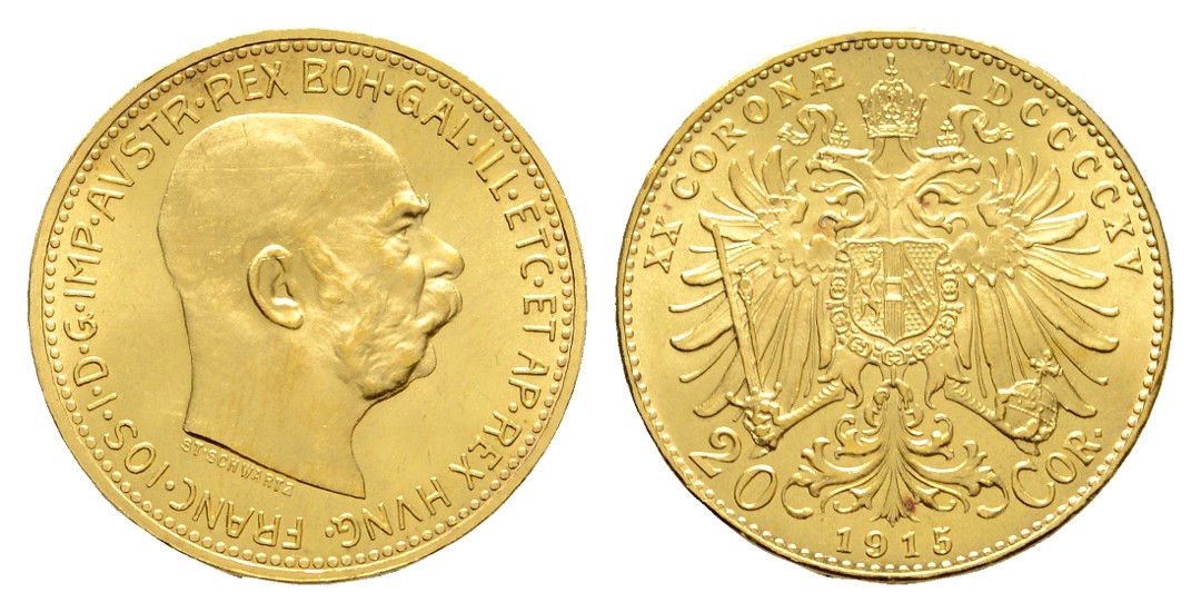 Linnartz Österreich Franz Josef I. 20 Corona 1915 NP stgl Gewicht: 6,78g/900er   