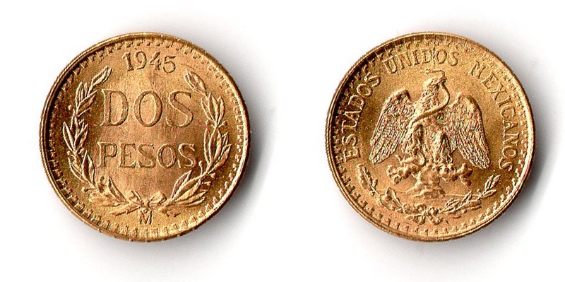 Mexiko  2 Pesos  1945 MM-Frankfurt Feingold: 1,5g   