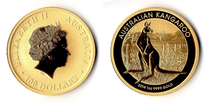 Australien  100 Dollar  2014 MM-Frankfurt Feingold: 31,1g Kangaroo  