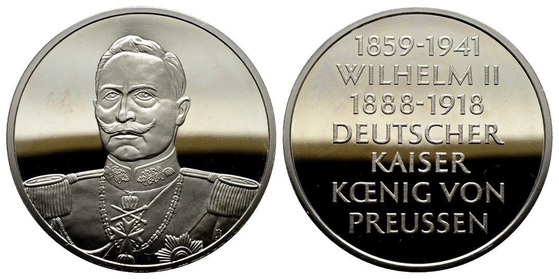  Linnartz Preussen Wilhelm II. moderne Silbermedaille o.J. PP Gewicht: 40,3g/925er   