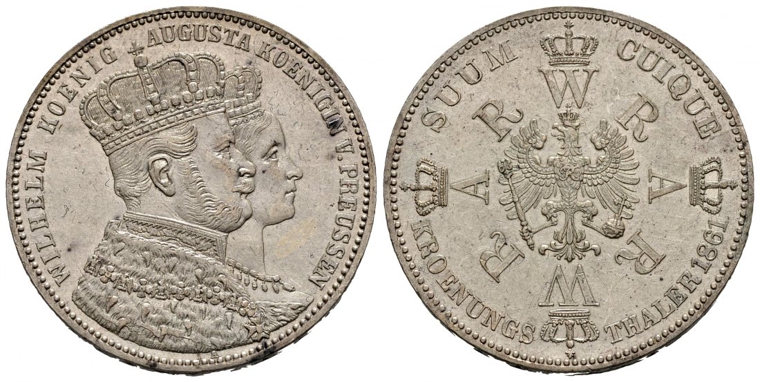 PEUS 1571 Preußen Wilhelm + Augusta im Krönungsornat Krönungstaler 1861 Sehr schön